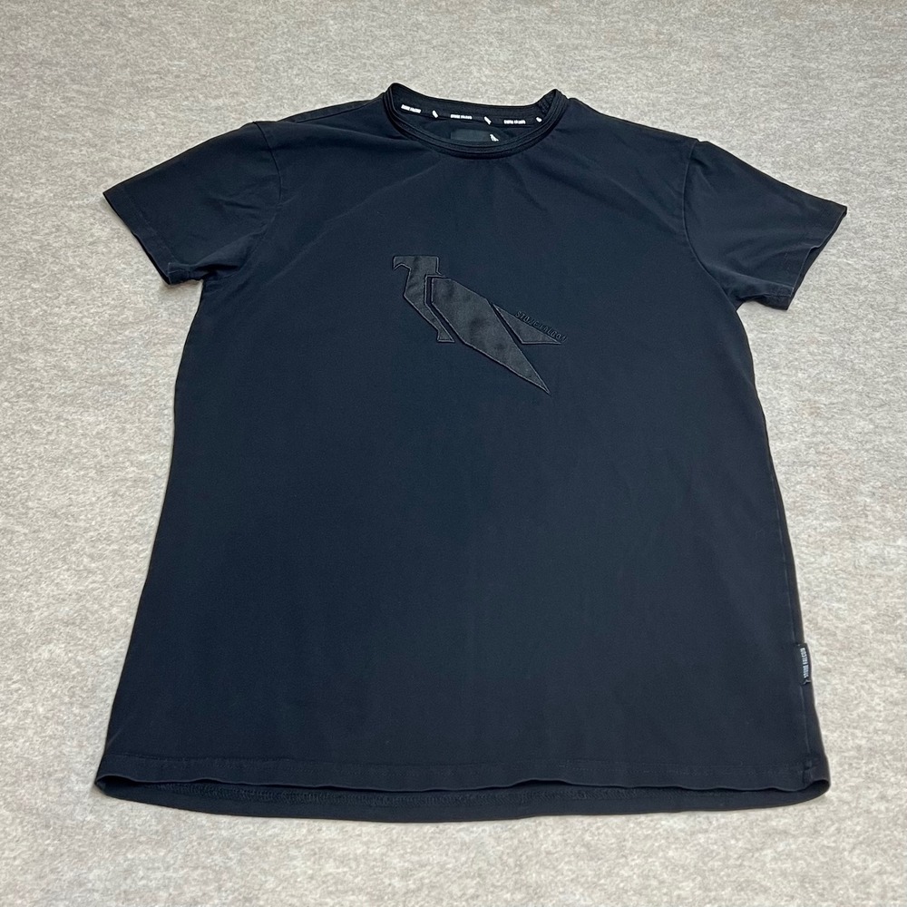 Stone Falcon Mens T-Shirt S Black Short Sleeve Graphic Logo Cotton Spandex EUC
